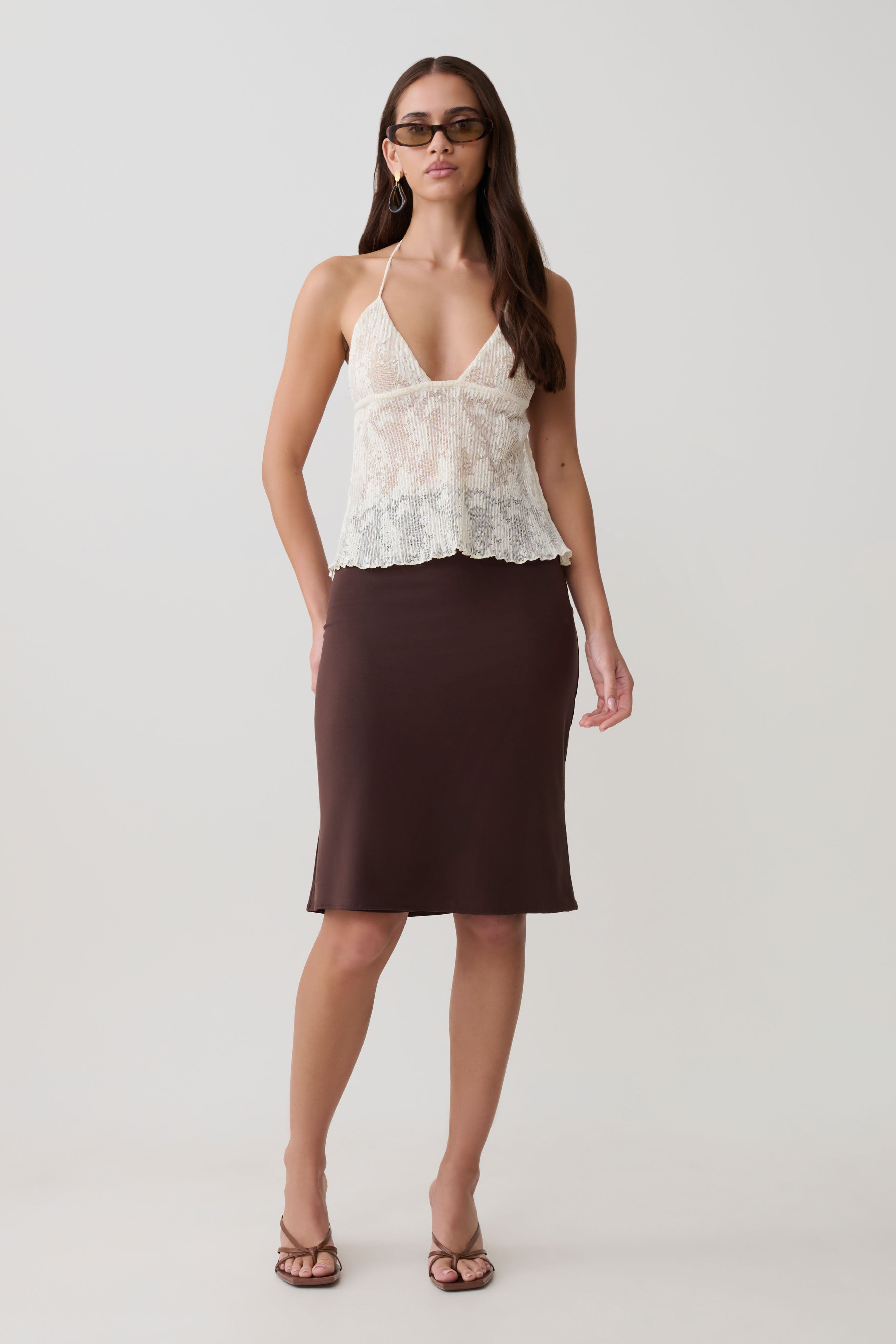 Ambrose Lace Cami Halter Top - Ivory